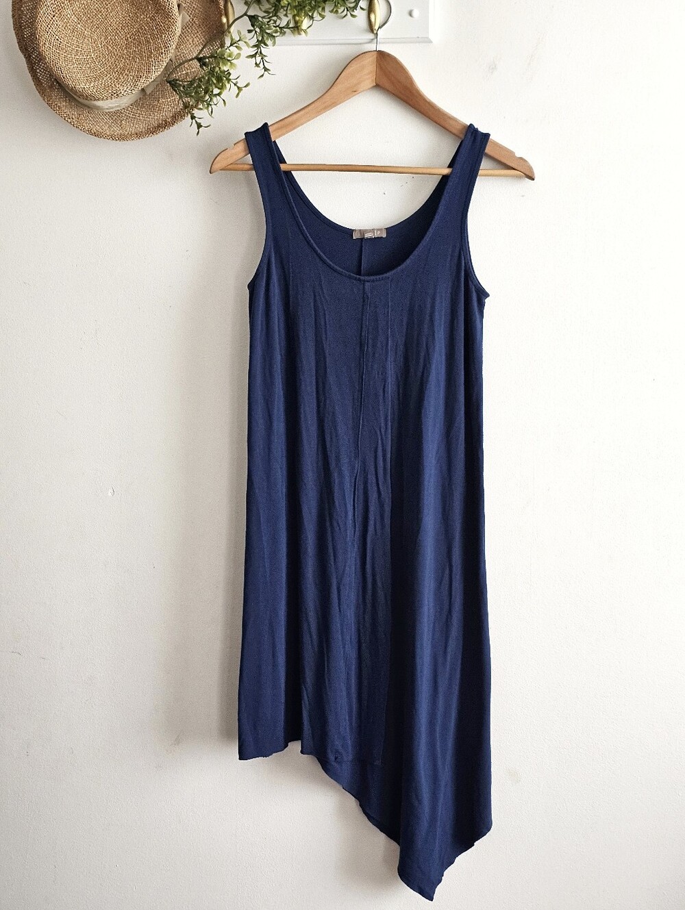 Lilla P Navy Blue Asymmetrical Raw Hem Sleeveless Tank Dress Size S